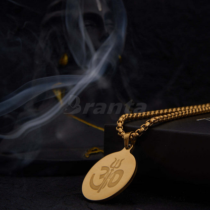 Om Trishul Pendant Gold Stainless Steel Necklace Chain For Men (24 Inch)
