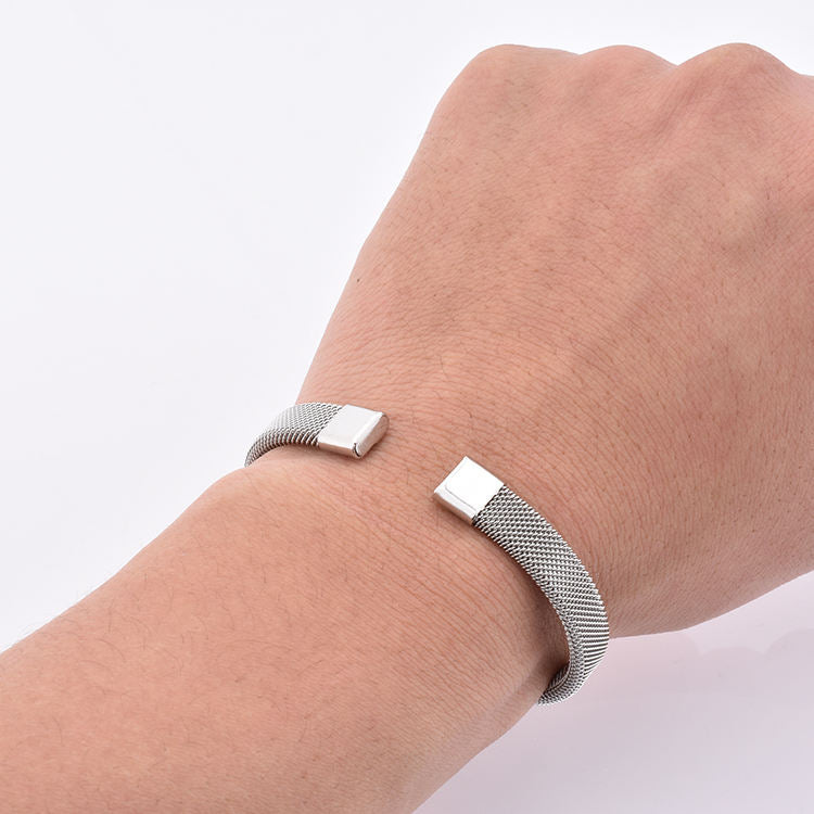 Woven Stainless Steel Cuff Bracelet For Men