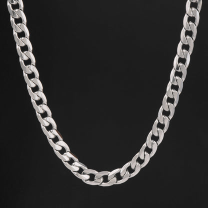 Silver Stainless Steel Curb Chain & Bracelet Combo For Men