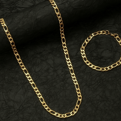 Gold- Plated Figaro Chain & Bracelet Set for Men
