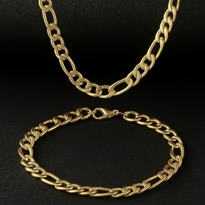 Gold- Plated Figaro Chain & Bracelet Set for Men