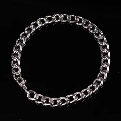 Silver Stainless Steel Curb Chain & Bracelet Combo For Men