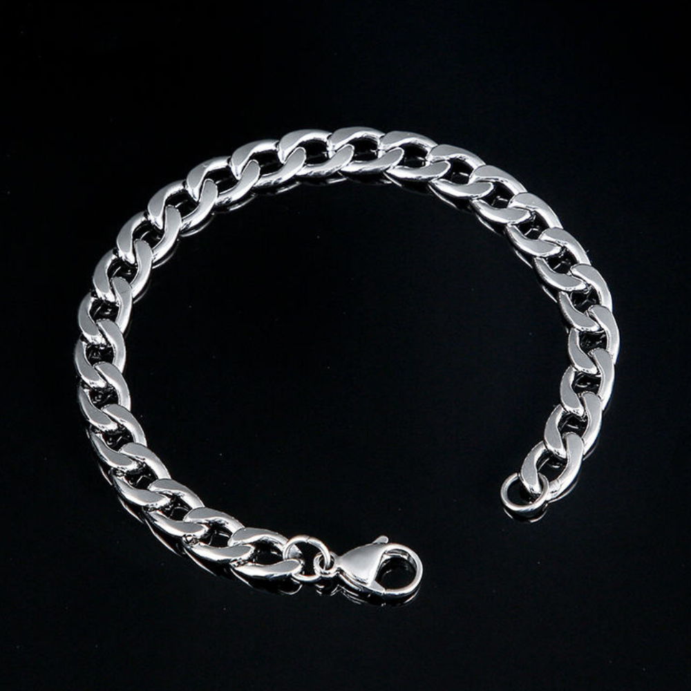 Classic Curb Link Bracelet & Bar Pendant Chain Combo For Men