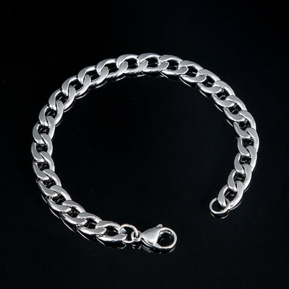 Classic Curb Link Bracelet & Bar Pendant Chain Combo For Men