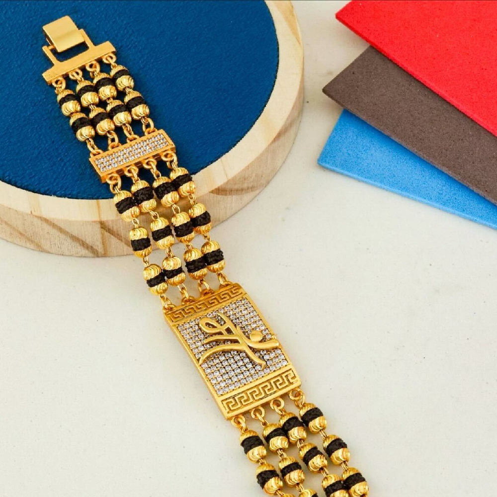 4 Line Maa Rudraksha Diamond Bracelet For Men