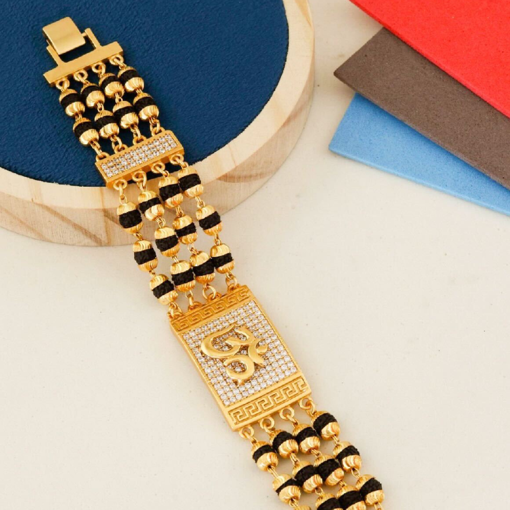 4 Line Om Rudraksha Diamond Bracelet For Men