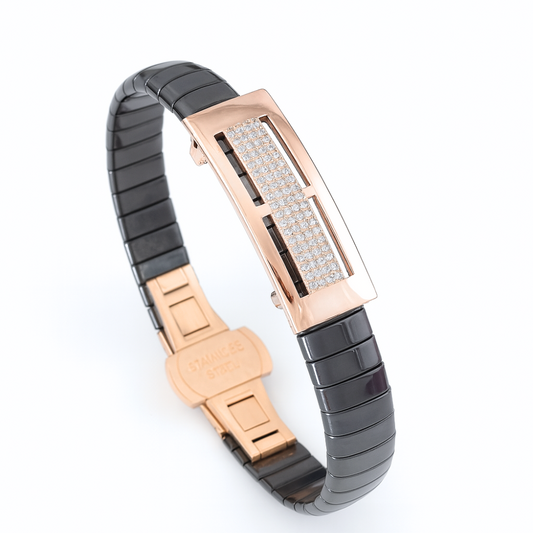 Ceramic Stainless Steel Rose Gold Luxe Bar For Men