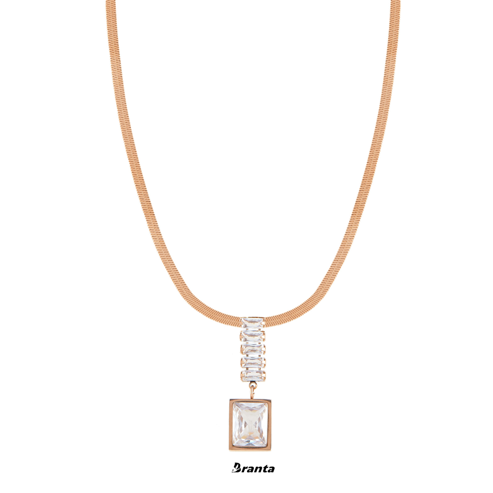 White Rectangle Diamond Pendant Necklace
