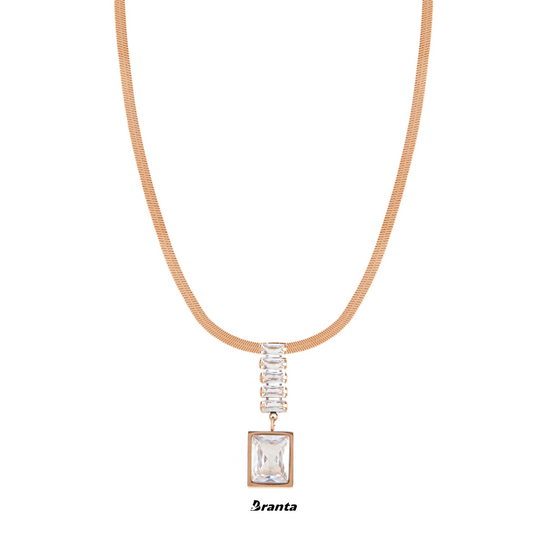White Rectangle Diamond Pendant Necklace